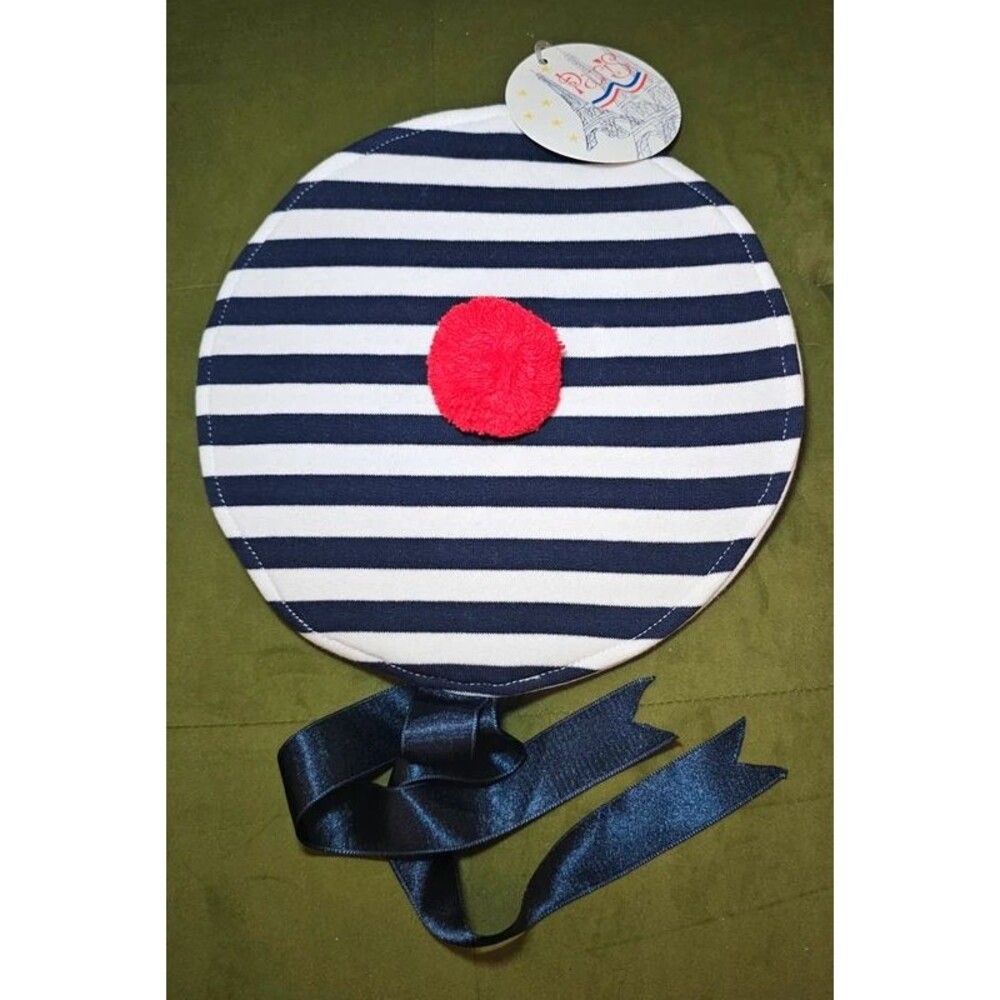 Hublot Mode Marine Child's Beret Hat White Navy Blue Striped Pompom Paris MH 743